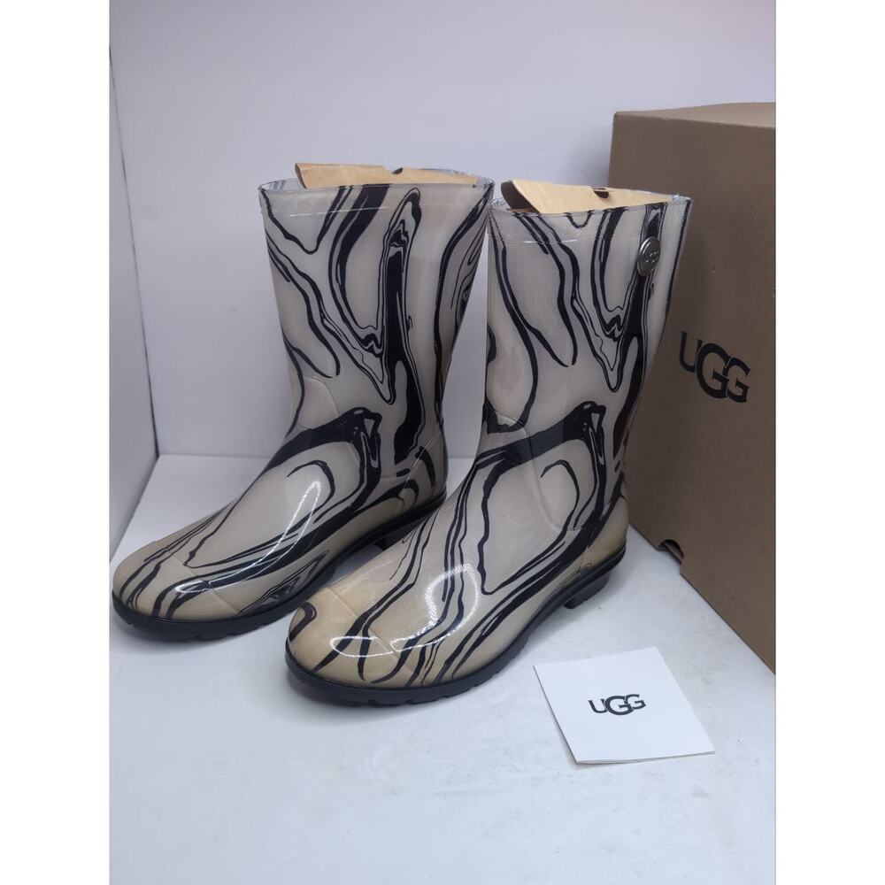 UGG Sienna Marble Rain Boots Women's Size 8 Waterproof Rubber Boots Black Cream